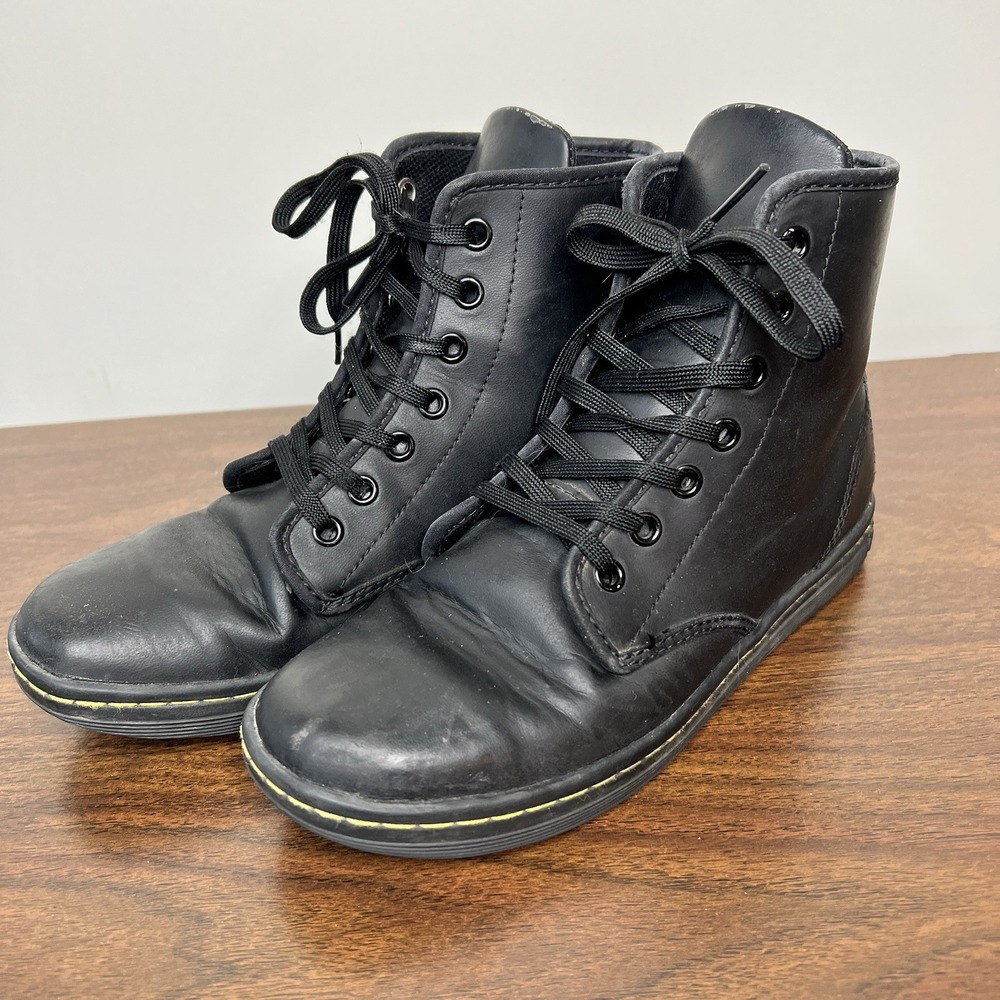 Dr Martens Shoreditch Black Leather Combat Boots Womens 7 8 Eye Lace Up Ankle
